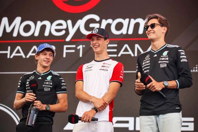 F1 - HUNGARIAN GRAND PRIX 2025 KIMI ANTONELLI Andrea (ita), Mercedes AMG F1 Team W16, portrait BEARMAN Ollie Oliver (gbr), Haas F1 Team VF-25, portrait RUSSELL George (gbr), Mercedes AMG F1 Team W16, portrait during the 2025 Formula 1 Lenovo Hungarian Grand Prix, 14th round of the 2025 FIA Formula One World Championship, WM, Weltmeisterschaft from August 1 to 3, 2025 on the Hungaroring, in Mogyorod, Hungary - MogyorodHungary Copyright: xXavixBonillax