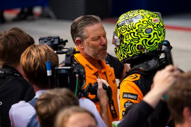 F1 - HUNGARIAN GRAND PRIX 2025 NORRIS Lando (gbr), McLaren F1 Team MCL39, portrait celebrating his win, BROWN Zak (usa), CEO of of McLaren Racing, portrait during the 2025 Formula 1 Lenovo Hungarian Grand Prix, 14th round of the 2025 FIA Formula One World Championship, WM, Weltmeisterschaft from August 1 to 3, 2025 on the Hungaroring, in Mogyorod, Hungary - MogyorodHungary Copyright: xJulienxDelfossex