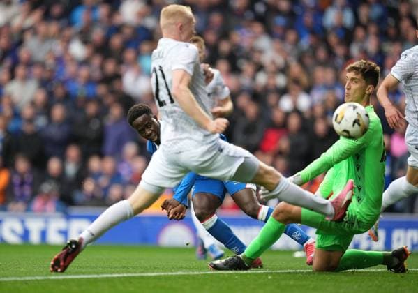 Djeidi Gassama of Rangers scores to give Rangers a 1-0 lead. Rangers v Viktoria Plzen, UEFA Champions League, 3rd Qualifying Round, First Leg, Football, Ibrox Stadium, Glasgow, Scotland, UK - 05 Aug 2025Glasgow Ibrox Stadium Scotland United Kingdom EDITORIAL USE ONLY No use with unauthorised audio, video, data, fixture lists, club league logos or live services. Online in-match use limited to 120 images, no video emulation. No use in betting, games or single club league player publications. Copyright: xStuartxWallace Shutterstockx 15428174g
