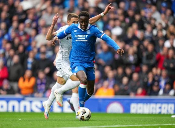 Djeidi Gassama of Rangers scores to give Rangers a 1-0 lead. Rangers v Viktoria Plzen, UEFA Champions League, 3rd Qualifying Round, First Leg, Football, Ibrox Stadium, Glasgow, Scotland, UK - 05 Aug 2025Glasgow Ibrox Stadium Scotland United Kingdom EDITORIAL USE ONLY No use with unauthorised audio, video, data, fixture lists, club league logos or live services. Online in-match use limited to 120 images, no video emulation. No use in betting, games or single club league player publications. Copyright: xStuartxWallace Shutterstockx 15428174c