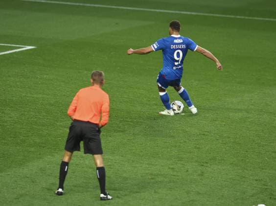 Cyriel Dessers of Rangers scores his sides second goal during UEFA Champions League second qualifying round first leg at Ibrox Stadium, Glasgow. Rangers v Viktoria Plzen, UEFA Champions League, 3rd Qualifying Round, First Leg, Football, Ibrox Stadium, Glasgow, Scotland, UK - 05 Aug 2025Glasgow Ibrox Stadium Scotland United Kingdom EDITORIAL USE ONLY No use with unauthorised audio, video, data, fixture lists, club league logos or live services. Online in-match use limited to 120 images, no video emulation. No use in betting, games or single club league player publications. Copyright: xRangersxFC Shutterstockx 15428772bg