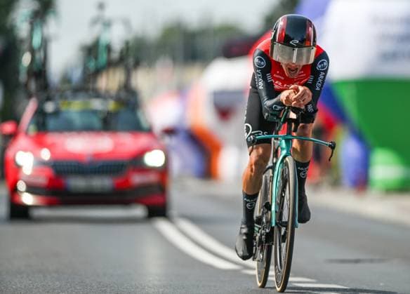 82nd Tour De Pologne 2025 - Stage 7 WIELICZKA, POLAND AUGUST 10: Alessandro Verre of Italy, riding for Arkà a - B&B Hotels, races through the final kilometer of Stage 7, a 12.5 km individual time trial from Wieliczka to Wieliczka, during the 82nd Tour de Pologne, in Wieliczka, Lesser Poland Voivodeship, Poland, on August 10, 2025. Wieliczka Poland Copyright: xArturxWidakx originalFilename:widak-82ndtour250810_npUBs.jpg