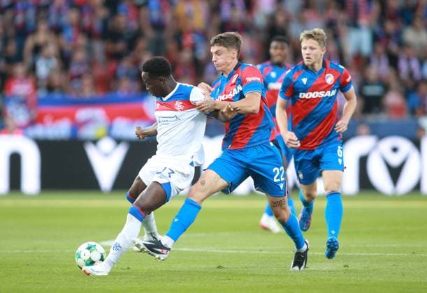 Djeidi Gassama of Rangers is challenged by Jan Paluska of Viktoria Plzen Viktoria Plzen v Rangers, UEFA Champions League, 3rd Qualifying Round, Second Leg, Football, Doosan Arena, Plzen, Czech Republic, UK - 12 Aug 2025Plzen Doosan Arena Czech Republic EDITORIAL USE ONLY No use with unauthorised audio, video, data, fixture lists, club league logos or live services. Online in-match use limited to 120 images, no video emulation. No use in betting, games or single club league player publications. Copyright: xMilanxKammermeyer Shutterstockx 15437971h