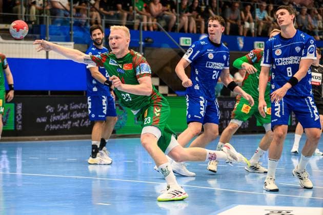 Magnus, Saugstrup (KM, SC Magdeburg, 23), Joel, Willecke (KM, TBV Lemgo Lippe, 24), Frederik, Simak (RL, TBV Lemgo Lippe, 8) GER, SC Magdeburg gegen TBV Lemgo Lippe, Wartburg Cup Eisenach 2025, Handball, Saison 2025 2026, 15.08.2025 GER, SC Magdeburg gegen TBV Lemgo Lippe, Wartburg Cup Eisenach 2025, Handball, Saison 2025 2026, 15.08.2025 Eisenach Copyright: xEibner-Pressefoto MartinxHerbstx EP_MHT