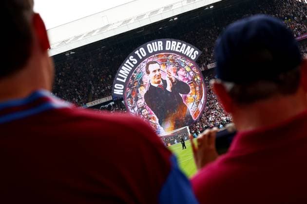 A Aston Villa Manager Unai Emery themed tifo seen in the stands. Aston Villa v Newcastle United, Premier League, Football, Villa Park, Birmingham, UK - 16 Aug 2025Birmingham Villa Park United Kingdom EDITORIAL USE ONLY No use with unauthorised audio, video, data, fixture lists, club league logos or live services. Online in-match use limited to 120 images, no video emulation. No use in betting, games or single club league player publications. Copyright: xJamesxMarsh Shutterstockx 15439535ba