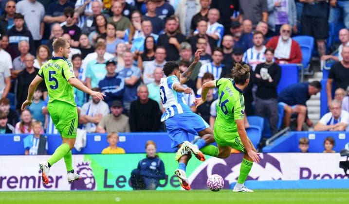 Sander Berge of Fulham concedes a penalty for a foul on Georginio Rutter which was scored by Matt O Riley of Brighton Brighton & Hove Albion v Fulham, Premier League, Football, American Express Community Stadium, Brighton, UK - 16 Aug 2025Brighton American Express Community Stadi United Kingdom EDITORIAL USE ONLY No use with unauthorised audio, video, data, fixture lists, club league logos or live services. Online in-match use limited to 120 images, no video emulation. No use in betting, games or single club league player publications. Copyright: xJavierxGarcia Shutterstockx 15439661ap