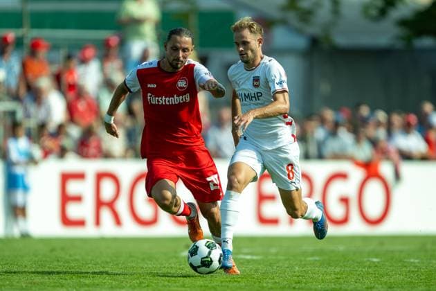 Hasan Pepic (Bahlinger SC, 27), Leonardo Scienza (FC Heidenheim, 08), GER, Bahlinger SC vs. 1. FC Heidenheim, Fussball, DFB-Pokal, 1. Runde, Spielzeit 2025 2026, 16.08.2025, DFL DFB REGULATIONS PROHIBIT ANY USE OF PHOTOGRAPHS AS IMAGE SEQUENCES AND OR QUASI-VIDEO, GER, Bahlinger SC vs. 1. FC Heidenheim, Fussball, DFB-Pokal, 1. Runde, Spielzeit 2025 2026, 16.08.2025 Bahlingen Copyright: xEibner-Pressefotox EP_EER