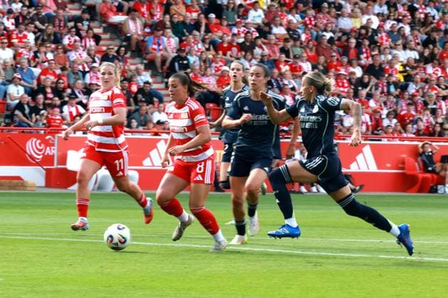 DEU, 2.BL, Frauen, 1.FC Union vs. Real Madrid, 17.08.2025, Stadion Alte Foersterei, Berlin, DEU, 2.BL, Frauen, 1.FC Union vs. Real Madrid, im Bild:Korina Janez (1.FC Union Berlin 8), Dina Orschmann (1.FC Union Berlin 11), Andersson(Real Madrid 22), Shei Garcia (Real Madrid 15) DFL - regulations prohibit any use of Photographs as image sequences and or quasi-video