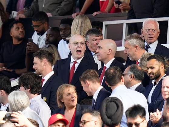 Manchester, England, 17th August 2025. Owner Avram Glazer and Manchester United, ManU ęs Chief Executive Omar Berrada (r) during the Manchester United vs Arsenal Premier League match at Old Trafford, Manchester. Picture credit should read: Andrew Yates Sportimage EDITORIAL USE ONLY. No use with unauthorised audio, video, data, fixture lists, club league logos or live services. Online in-match use limited to 120 images, no video emulation. No use in betting, games or single club league player publications. SPI_015_AY_ManUtd_Arsenal SPI-4072-0030