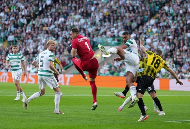 Kairat Almaty goalkeeper Alexandr Zarutskiy catches the ball under pressure from Cameron Carter-Vickers of Celtic Celtic v Kairat Almaty, UEFA Champions League, Play-Off Round, First Leg, Football, Celtic Park, Glasgow, Scotland, UK - 20 Aug 2025Glasgow Celtic Park Scotland United Kingdom EDITORIAL USE ONLY No use with unauthorised audio, video, data, fixture lists, club league logos or live services. Online in-match use limited to 120 images, no video emulation. No use in betting, games or single club league player publications. Copyright: xStuartxWallace Shutterstockx 15446684bn