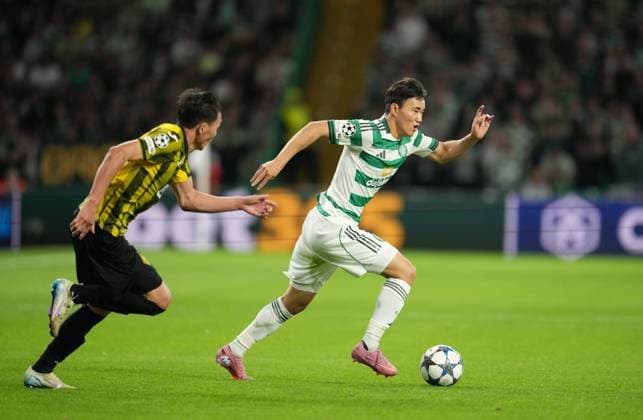 Hyunjun Yang of Celtic beats Yerkin Tapalov of Kairat Almaty Celtic v Kairat Almaty, UEFA Champions League, Play-Off Round, First Leg, Football, Celtic Park, Glasgow, Scotland, UK - 20 Aug 2025Glasgow Celtic Park Scotland United Kingdom EDITORIAL USE ONLY No use with unauthorised audio, video, data, fixture lists, club league logos or live services. Online in-match use limited to 120 images, no video emulation. No use in betting, games or single club league player publications. Copyright: xStuartxWallace Shutterstockx 15446684db