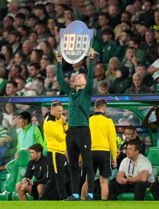 Fourth official Marius Hansen Grotta shows 10 minutes of time added on after 90 minutes. Celtic v Kairat Almaty, UEFA Champions League, Play-Off Round, First Leg, Football, Celtic Park, Glasgow, Scotland, UK - 20 Aug 2025Glasgow Celtic Park Scotland United Kingdom EDITORIAL USE ONLY No use with unauthorised audio, video, data, fixture lists, club league logos or live services. Online in-match use limited to 120 images, no video emulation. No use in betting, games or single club league player publications. Copyright: xStuartxWallace Shutterstockx 15446684dm