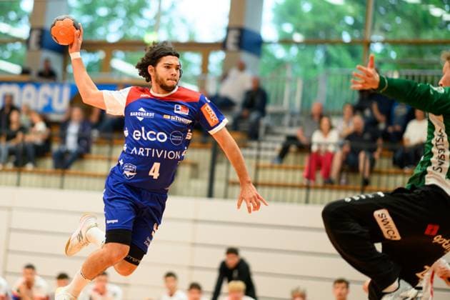 Tim Matthes (HBW Balingen Weilstetten, 14) beim Wurf, HBW Balingen vs. Pfadi Winterthur, Handball, Testspiel, Saison 2025 2026, 21.08.2025 Eibner-Pressefoto Andreas Ulmer HBW Balingen vs. Pfadi Winterthur, Handball, Testspiel, Saison 2025 2026, 21.08.2025 Balingen Copyright: xEibner-Pressefoto AndreasxUlmerx EP_AUR
