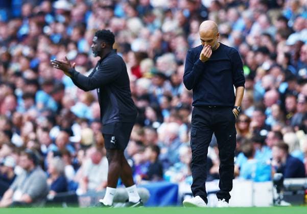 Manchester City manager Pep Guardiola looks dejected Manchester City v Tottenham Hotspur, Premier League, Football, Etihad Stadium, Manchester, UK - 23 Aug 2025Manchester Etihad Stadium United Kingdom EDITORIAL USE ONLY No use with unauthorised audio, video, data, fixture lists, club league logos or live services. Online in-match use limited to 120 images, no video emulation. No use in betting, games or single club league player publications. Copyright: xMattxWest Shutterstockx 15449559ac