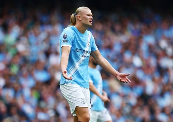 Erling Haaland of Manchester City reacts Manchester City v Tottenham Hotspur, Premier League, Football, Etihad Stadium, Manchester, UK - 23 Aug 2025Manchester Etihad Stadium United Kingdom EDITORIAL USE ONLY No use with unauthorised audio, video, data, fixture lists, club league logos or live services. Online in-match use limited to 120 images, no video emulation. No use in betting, games or single club league player publications. Copyright: xMattxWest Shutterstockx 15449559aw