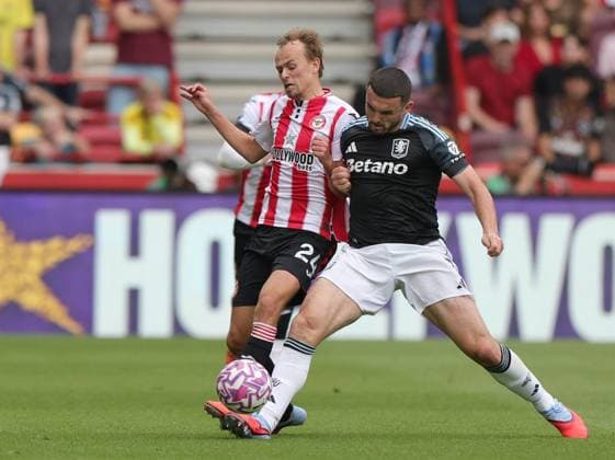 John McGinn of Aston Villa and Mikkel Damsgaard of Brentford clash Brentford v Aston Villa, Premier League, Football, Gtech Community Stadium, London, UK - 23 Aug 2025London Gtech Community Stadium United Kingdom EDITORIAL USE ONLY No use with unauthorised audio, video, data, fixture lists, club league logos or live services. Online in-match use limited to 120 images, no video emulation. No use in betting, games or single club league player publications. Copyright: xAndrewxParsons Shutterstockx 15449567k