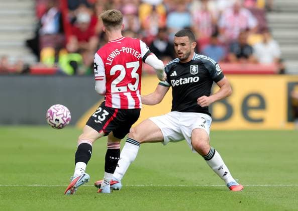 John McGinn of Aston Villa and Keane Lewis-Potter of Brentford clash Brentford v Aston Villa, Premier League, Football, Gtech Community Stadium, London, UK - 23 Aug 2025London Gtech Community Stadium United Kingdom EDITORIAL USE ONLY No use with unauthorised audio, video, data, fixture lists, club league logos or live services. Online in-match use limited to 120 images, no video emulation. No use in betting, games or single club league player publications. Copyright: xAndrewxParsons Shutterstockx 15449567m
