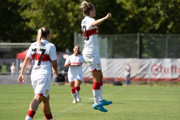 Jubel von Jana Beuschlein (VFB Stuttgart Frauen, 20), GER, VfB Stuttgart Frauen vs. FC Bayern Muenchen Frauen II, Fussball, 2. Frauen-Bundesliga, 1. Spieltag, Spielzeit 2025 2026, 24.08.2025, GER, VfB Stuttgart Frauen vs. FC Bayern Muenchen Frauen II, Fussball, 2. Frauen-Bundesliga, 1. Spieltag, Spielzeit 2025 2026, 24.08.2025, Stuttgart Copyright: xEibner-Pressefoto EdwardxCheungx EP_ECG