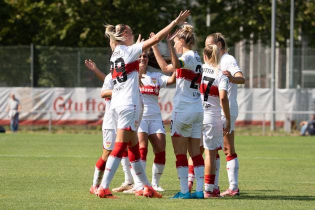 Jubel des VFB Stuttgart nach der Fuehrung, GER, VfB Stuttgart Frauen vs. FC Bayern Muenchen Frauen II, Fussball, 2. Frauen-Bundesliga, 1. Spieltag, Spielzeit 2025 2026, 24.08.2025, GER, VfB Stuttgart Frauen vs. FC Bayern Muenchen Frauen II, Fussball, 2. Frauen-Bundesliga, 1. Spieltag, Spielzeit 2025 2026, 24.08.2025, Stuttgart Copyright: xEibner-Pressefoto EdwardxCheungx EP_ECG