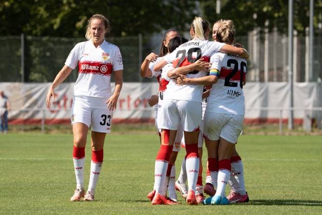 Jubel des VFB Stuttgart nach der Fuehrung, GER, VfB Stuttgart Frauen vs. FC Bayern Muenchen Frauen II, Fussball, 2. Frauen-Bundesliga, 1. Spieltag, Spielzeit 2025 2026, 24.08.2025, GER, VfB Stuttgart Frauen vs. FC Bayern Muenchen Frauen II, Fussball, 2. Frauen-Bundesliga, 1. Spieltag, Spielzeit 2025 2026, 24.08.2025, Stuttgart Copyright: xEibner-Pressefoto EdwardxCheungx EP_ECG