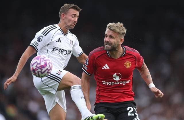 Timothy Castagne of Fulham and Luke Shaw of Manchester United, ManU in action Fulham v Manchester United, Premier League, Football, Craven Cottage, London, UK - 24 Aug 2025London Craven Cottage United Kingdom EDITORIAL USE ONLY No use with unauthorised audio, video, data, fixture lists, club league logos or live services. Online in-match use limited to 120 images, no video emulation. No use in betting, games or single club league player publications. Copyright: xKieranxMcManus Shutterstockx 15451860bv