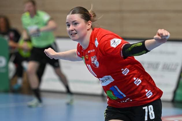 Lucy Strauchmann (SV Union Halle-Neustadt, 78), Torjubel SV Union Halle-Neustadt vs. HC Leipzig, Handball, DHB Pokal, Frauen, 1. Runde, Saison 2025 2026, 24.08.2025, SV Union Halle-Neustadt vs. HC Leipzig, Handball, DHB Pokal, Frauen, 1. Runde, Saison 2025 2026, 24.08.2025 Halle (Saale) Copyright: xEibner-Pressefoto RalphxKunzex EP_RKE