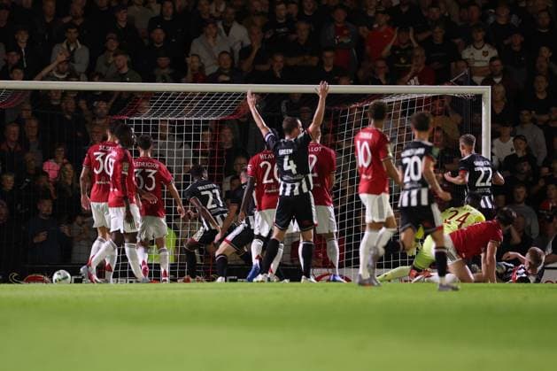 Tyrell Warren of Grimsby Town scores a goal and celebrates 2-0. Grimsby Town v Manchester United, ManU EFL Carabao Cup, Second Round, Football, Blundell Park, Grimsby, UK - 27 Aug 2025Grimsby Blundell Park United Kingdom EDITORIAL USE ONLY No use with unauthorised audio, video, data, fixture lists, club league logos or live services. Online in-match use limited to 120 images, no video emulation. No use in betting, games or single club league player publications. Copyright: xRyanxBrowne Shutterstockx 15457581bj