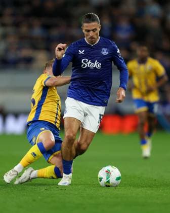 Jack Grealish of Everton and Louis Reed of Mansfield Town Everton v Mansfield Town, EFL Carabao Cup, Second Round, Football, Hill Dickinson Stadium, Liverpool, UK - 27 Aug 2025Liverpool Hill Dickinson Stadium United Kingdom EDITORIAL USE ONLY No use with unauthorised audio, video, data, fixture lists, club league logos or live services. Online in-match use limited to 120 images, no video emulation. No use in betting, games or single club league player publications. Copyright: xPhilxBryan Shutterstockx 15457585bn