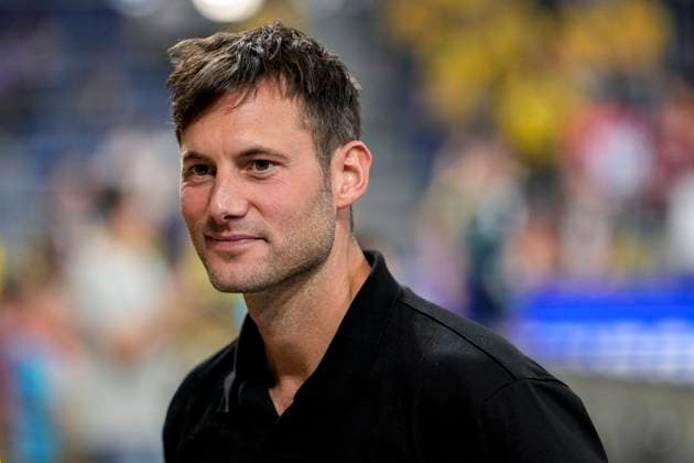 Uwe Gensheimer (Sportlicher Leiter, RNL), Einzelbild, Einzelfoto, Aktion, Action, Porträt, Portrait, Freude, freuen, freut sich, freundlich, fröhlich, glücklich, strahlend, optimistisch, 03.09.2025, Mannheim (Deutschland), Handball, Bundesliga, Rhein-Neckar Löwen - TSV GWD Minden