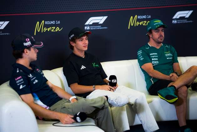 Formula 1 Pirelli Gran Premio d’Italia 2025 Dan Schiumarini OVERTAKE MAXPPP - Monza 04 09 2025 43 COLAPINTO Franco (arg), Alpine F1 Team, portrait, 12 ANTONELLI Andrea Kimi (ita), Mercedes AMG Petronas, portrait, 14 ALONSO Fernando (esp), Aston Martin Aramco Cognizant, portrait conference de presse, press conference, PK, Pressekonferenz at the Formula 1 Pirelli Gran Premio d’Italia 2025, the 16th round of the 2025 FIA Formula 1 World Championship, WM, Weltmeisterschaft at Autodromo Nazionale Monza in Monza, Italy, from 04 to 07 September 2025 Monza Italy Copyright: xOVERTAKE MAXPPPxDanxSchiumarinix OVT202509047998 OVT202509047998