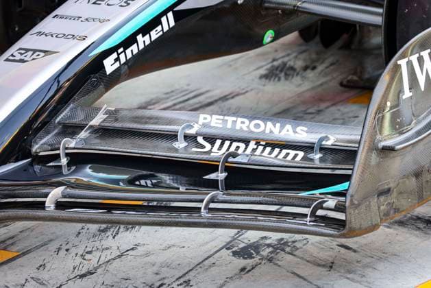 F1 - ITALIAN GRAND PRIX 2025 Mercedes AMG F1 Team W16, mechanical detail front wing aerodynamism, aerodynamic, aerodynamics during the 2025 Formula 1 Pirelli Grand Premio d™Italia, 2025 Italian Grand Prix, 16th round of the 2025 FIA Formula One World Championship, WM, Weltmeisterschaft from September 5 to 7, 2025 on the Autodromo Nazionale Monza, in Monza, Italy - MonzaItaly Copyright: xXavixBonillax