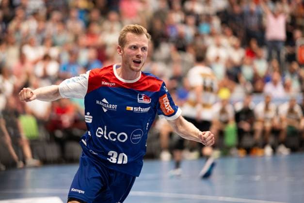 Sascha Pfattheicher (HBW Balingen Weilstetten, 30), freut sich, HBW Balingen Weilstetten vs. HC Elbflorenz Dresden, Handball, 2. Bundesliga, 2. Spieltag, Saison 2025 2026, 06.09.2025 Eibner-Pressefoto Andreas Ulmer HBW Balingen Weilstetten vs. HC Elbflorenz Dresden, Handball, 2. Bundesliga, 2. Spieltag, Saison 2025 2026, 06.09.2025 Balingen Copyright: xEibner-Pressefoto AndreasxUlmerx EP_AUR