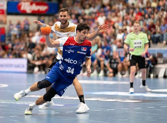 Yonathan Dayan, (HBW Balingen Weilstetten, 34) beim Wurf, HBW Balingen Weilstetten vs. HC Elbflorenz Dresden, Handball, 2. Bundesliga, 2. Spieltag, Saison 2025 2026, 06.09.2025 Eibner-Pressefoto Andreas Ulmer HBW Balingen Weilstetten vs. HC Elbflorenz Dresden, Handball, 2. Bundesliga, 2. Spieltag, Saison 2025 2026, 06.09.2025 Balingen Copyright: xEibner-Pressefoto AndreasxUlmerx EP_AUR
