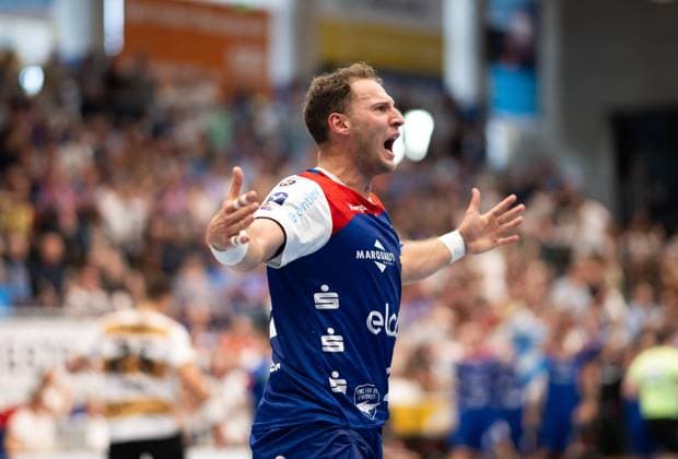 Tobias Heinzlemann (HBW Balingen Weilstetten, 28), am Kreis, feiert sein Tor, HBW Balingen Weilstetten vs. HC Elbflorenz Dresden, Handball, 2. Bundesliga, 2. Spieltag, Saison 2025 2026, 06.09.2025 Eibner-Pressefoto Andreas Ulmer HBW Balingen Weilstetten vs. HC Elbflorenz Dresden, Handball, 2. Bundesliga, 2. Spieltag, Saison 2025 2026, 06.09.2025 Balingen Copyright: xEibner-Pressefoto AndreasxUlmerx EP_AUR