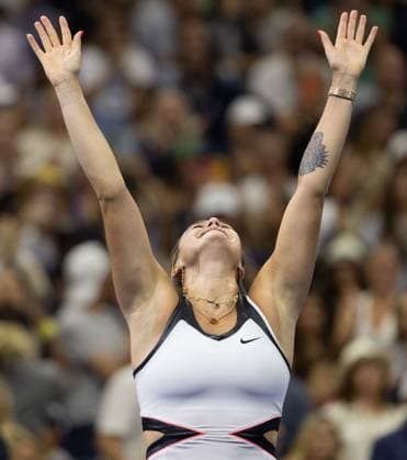 Aryna Sabalenka jubelt nach dem Sieg, Jubel, Freude, Emotion, Damen Einzel, Ladies Singles, Endspiel, Final, US Open Championships 2025, USTA Billie Jean King National Tennis Center, Flushing Meadows, New York, USA .. Copyright: xJuergenxHasenkopfx