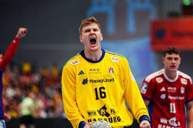 Jubel nach Parade Robin Haug (Handball Verein Hamburg, 16) GER, Handball Sport Verein Hamburg vs. Rhein-Neckar Loewen, Handball, 1. Bundesliga, Spieltag 3, Saison 2025 2026, 07.09.2025 GER, Handball Sport Verein Hamburg vs. Rhein-Neckar Loewen, Handball, 1. Bundesliga, Spieltag 3, Saison 2025 2026, 07.09.2025 Hamburg Copyright: xEibner-Pressefoto MarcelxvonxFehrnx EP_MFN