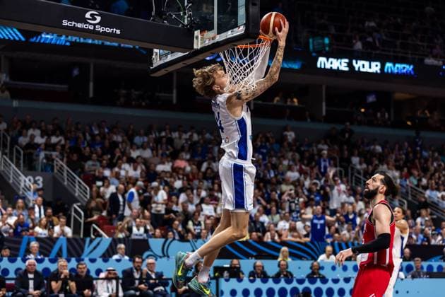 LAT, Eurobasket 205, Basketball Europameisterschaft, Viertelfinale, Finnland-Georgien 10.09.2025, Riga Arena, Riga, LAT, Eurobasket 205, Basketball Europameisterschaft, Viertelfinale, Finnland-Georgien Miikka Muurinen (Finnland, No 24) Â Foto Alexander Trienitz Riga Riga Arena Riga Lettland