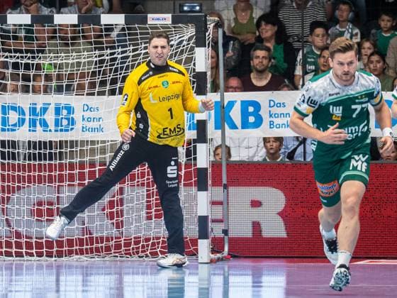 Domenico Ebner (SC DHfK Leipzig, 01) jubelt nach einer Parade, Frisch Auf Goeppingen vs. SC DHfK Leipzig, Handball, 1. Bundesliga, Herren, Spielzeit 2025 2026, 11.09.2025, Frisch Auf Goeppingen vs. SC DHfK Leipzig, Handball, 1. Bundesliga, Herren, Spielzeit 2025 2026, 11.09.2025 Goeppingen Copyright: xEibner-Pressefoto MichaelxSchmidx EP_MST