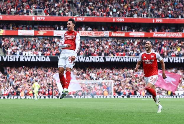 Martin Zubimendi of Arsenal celebrates scoring the opening goal Arsenal v Nottingham Forest, Premier League, Football, Emirates Stadium, London, UK - 13 Sept 2025London Emirates Stadium United Kingdom EDITORIAL USE ONLY No use with unauthorised audio, video, data, fixture lists, club league logos or live services. Online in-match use limited to 120 images, no video emulation. No use in betting, games or single club league player publications. Copyright: xMichaelxZemanek Shutterstockx 15481272u