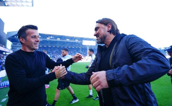 Fulham Manager Marco Silva and Leeds United Manager Daniel Farke Fulham v Leeds United, Premier League, Football, Craven Cottage, London, UK - 13 Sept 2025London Craven Cottage United Kingdom EDITORIAL USE ONLY No use with unauthorised audio, video, data, fixture lists, club league logos or live services. Online in-match use limited to 120 images, no video emulation. No use in betting, games or single club league player publications. Copyright: xJavierxGarcia Shutterstockx 15481295ab