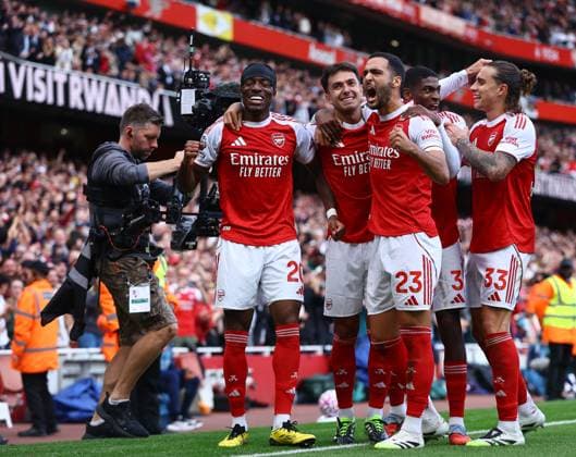 Martin Zubimendi of Arsenal celebrates scoring the opening goal with team-mate Noni Madueke and Mikel Merino Arsenal v Nottingham Forest, Premier League, Football, Emirates Stadium, London, UK - 13 Sept 2025London Emirates Stadium United Kingdom EDITORIAL USE ONLY No use with unauthorised audio, video, data, fixture lists, club league logos or live services. Online in-match use limited to 120 images, no video emulation. No use in betting, games or single club league player publications. Copyright: xMichaelxZemanek Shutterstockx 15481272cr