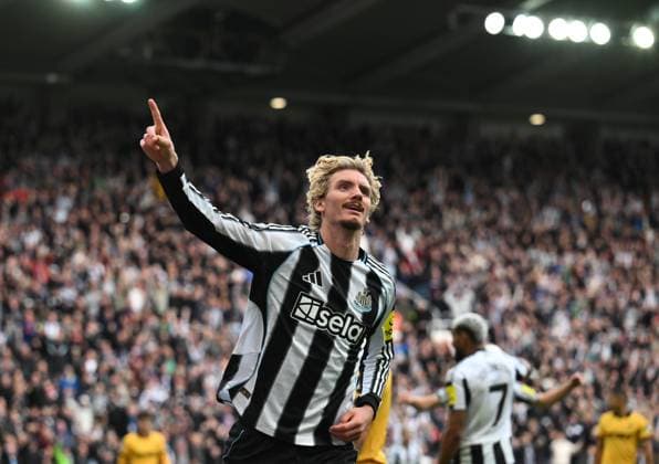 Nick Woltemade of Newcastle United celebrates scoring their first goal Newcastle United v Wolverhampton Wanderers, Premier League, Football, St James Park, Newcastle, UK - 13 Sept 2025Newcastle St James Park United Kingdom EDITORIAL USE ONLY No use with unauthorised audio, video, data, fixture lists, club league logos or live services. Online in-match use limited to 120 images, no video emulation. No use in betting, games or single club league player publications. Copyright: xRichardxLee Shutterstockx 15481298aa