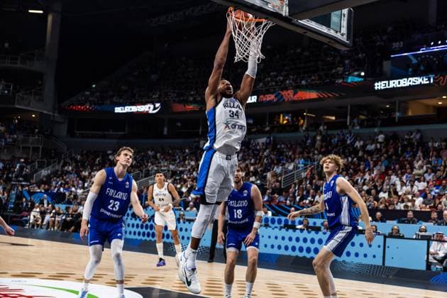 LAT, Eurobasket 205, Basketball Europameisterschaft, Spiel um Platz 3, Griechenland-Finnland 14.09.2025, Riga Arena, Riga, LAT, Eurobasket 205, Basketball Europameisterschaft, Spiel um Platz 3, Griechenland-Finnland Giannis Antetokounmpo (Griechenland, No34) Â Foto Alexander Trienitz Riga Riga Arena Riga Lettland