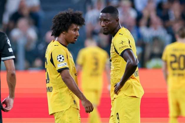 Karim Adeyemi (Borussia Dortmund) und Serhou Guirassy (Borussia Dortmund) schauen enttaeuscht, UEFA Champions League 2025 26 League Phase MD1, Juventus v Borussia Dortmund, Juventus Stadium am 16. September 2025 in Turin, Italien. (Foto von Marco Steinbrenner DeFodi Images) Karim Adeyemi (Borussia Dortmund) und Serhou Guirassy (Borussia Dortmund) look dejected, UEFA Champions League 2025 26 League Phase MD1, Juventus v Borussia Dortmund, Juventus Stadium, September 16, 2025 in Turin, Italy. (Photo by Marco Steinbrenner DeFodi Images)