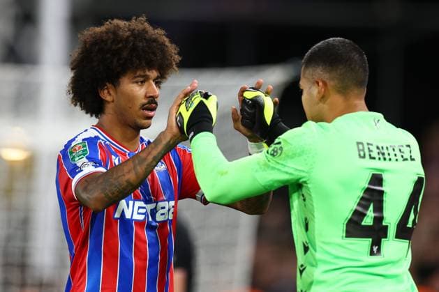 Chris Richards of Crystal Palace congratulates Walter Benitez of Crystal Palace during the penalty shootout Crystal Palace v Millwall, EFL Carabao Cup, Third Round, Football, Selhurst Park, London, UK - 16 Sep 2025London Selhurst Park United Kingdom EDITORIAL USE ONLY No use with unauthorised audio, video, data, fixture lists, club league logos or live services. Online in-match use limited to 120 images, no video emulation. No use in betting, games or single club league player publications. Copyright: xSimonxDael Shutterstockx 15481348bn