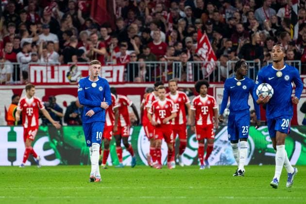 Cole Palmer (FC Chelsea, 10), Trevoh Chalobah (FC Chelsea, 23), Joao Pedro (FC Chelsea, 20) aergert sich ueber das Tor zum 2:0, GER, FC Bayern Muenchen vs FC Chelsea FC, Fussball, UEFA Champions League, Ligaphase, 1. Spieltag, Saison 2025 2026, 17.09.2025 GER, FC Bayern Muenchen vs FC Chelsea FC, Fussball, UEFA Champions League, Ligaphase, 1. Spieltag, Spielzeit 2025 2026, 17.09.2025 Muenchen Copyright: xEibner-Pressefoto Memmlerx EP_MMR