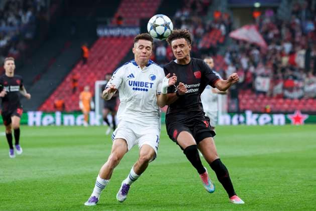 Rodrigo Huescas (FC Copenhagen) und Eliesse Ben Seghir (Bayer 04 Leverkusen) kaempfen um den Ball, UEFA Champions League 2025 26 League Phase MD1, F.C. Copenhagen v Bayer 04 Leverkusen, Parken Stadium am 18. September 2025 in Kopenhagen, Dänemark. (Foto von Marco Steinbrenner DeFodi Images) Rodrigo Huescas (FC Copenhagen) und Eliesse Ben Seghir (Bayer 04 Leverkusen) battle for the ball, UEFA Champions League 2025 26 League Phase MD1, F.C. Copenhagen v Bayer 04 Leverkusen, Parken Stadium, September 18, 2025 in Copenhagen, Denmark. (Photo by Marco Steinbrenner DeFodi Images) Rodrigo Huescas FC Copenhagen and Eliesse Ben Seghir Bayer 04 Leverkusen battle for the ball, UEFA Champions League 2025 26 League Phase MD1, F C Copenhagen v Bayer 04 Leverkusen, Parken Stadium on September 18, 2025 in Copenhagen, Denmark Photo by Marco Steinbrenner DeFodi Images Rodrigo Huescas FC Copenhagen and Eliesse Ben Seghir Bayer 04 Leverkusen battle for the ball, UEFA Champions League 2025 26 League Phase MD1, F C Copenhagen v Bayer 04 Leverkusen, Parken Stadium, September 18, 2025 in Copenhagen, Denmark Photo by Marco Steinbrenner DeFodi Images