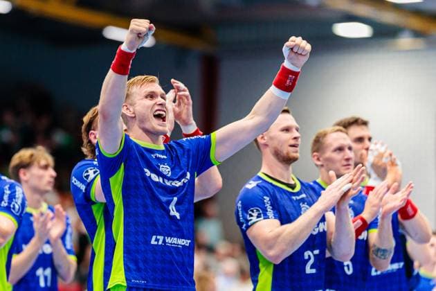 Ellidi Vidarsson (VfL Gummersbach, 04) jubelt freut sich nach 23:31 Sieg GER, GWD Minden vs. VfL Gummersbach, Handball, 1. Bundesliga, 5. Spieltag, Spielzeit 2025 2026, 19.09.2025 GER, GWD Minden vs. VfL Gummersbach, Handball, 1. Bundesliga, 5. Spieltag, Spielzeit 2025 2026, 19.09.2025 Luebbecke Copyright: xEibner-Pressefoto JanxRollingerx EP_JSK