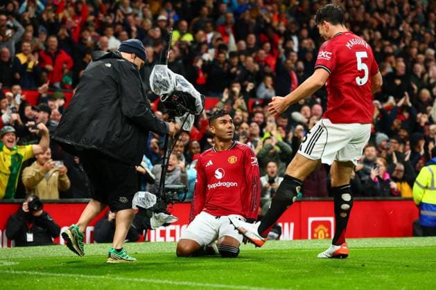Casemiro of Manchester United, ManU scores to make it 2-0 and celebrates Manchester United v Chelsea, Premier League, Football, Old Trafford, Manchester, UK - 20 Sep 2025Manchester Old Trafford United Kingdom EDITORIAL USE ONLY No use with unauthorised audio, video, data, fixture lists, club league logos or live services. Online in-match use limited to 120 images, no video emulation. No use in betting, games or single club league player publications. Copyright: xPaulxCurrie Shutterstockx 15487107aa