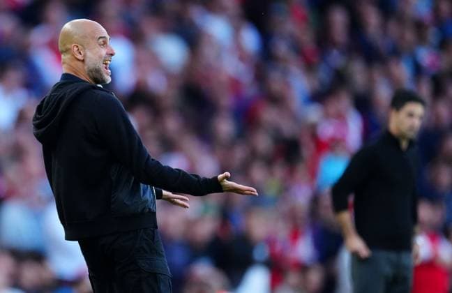 Manchester City Manager Pep Guardiola reacts Arsenal v Manchester City, Premier League, Football, Emirates Stadium, London, UK - 21 Sep 2025London Emirates Stadium United Kingdom EDITORIAL USE ONLY No use with unauthorised audio, video, data, fixture lists, club league logos or live services. Online in-match use limited to 120 images, no video emulation. No use in betting, games or single club league player publications. Copyright: xJavierxGarcia Shutterstockx 15487130bq